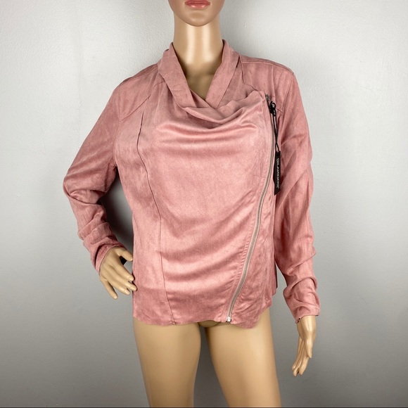NEW BLANKNYC PINK FAUX SUEDE DRAPE FRONT JACKET - Picture 2 of 10